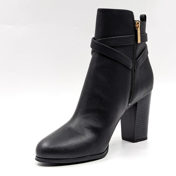 MICHAEL KORS WOMEN TALLY MK LOGO BLACK FAUX LEATHER DRESSY OFFICE BOOTS - Picture 2 of 9